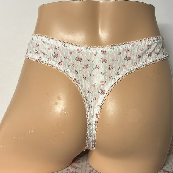 All Over Satin Rosebuds Floral Print Stretch Silky Smooth High Waist Thong Panty - Picture 6 of 13